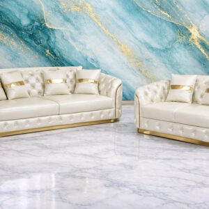 Gold and White Sofa (3 seat) and Loveseat (2 seat) Living Room Set